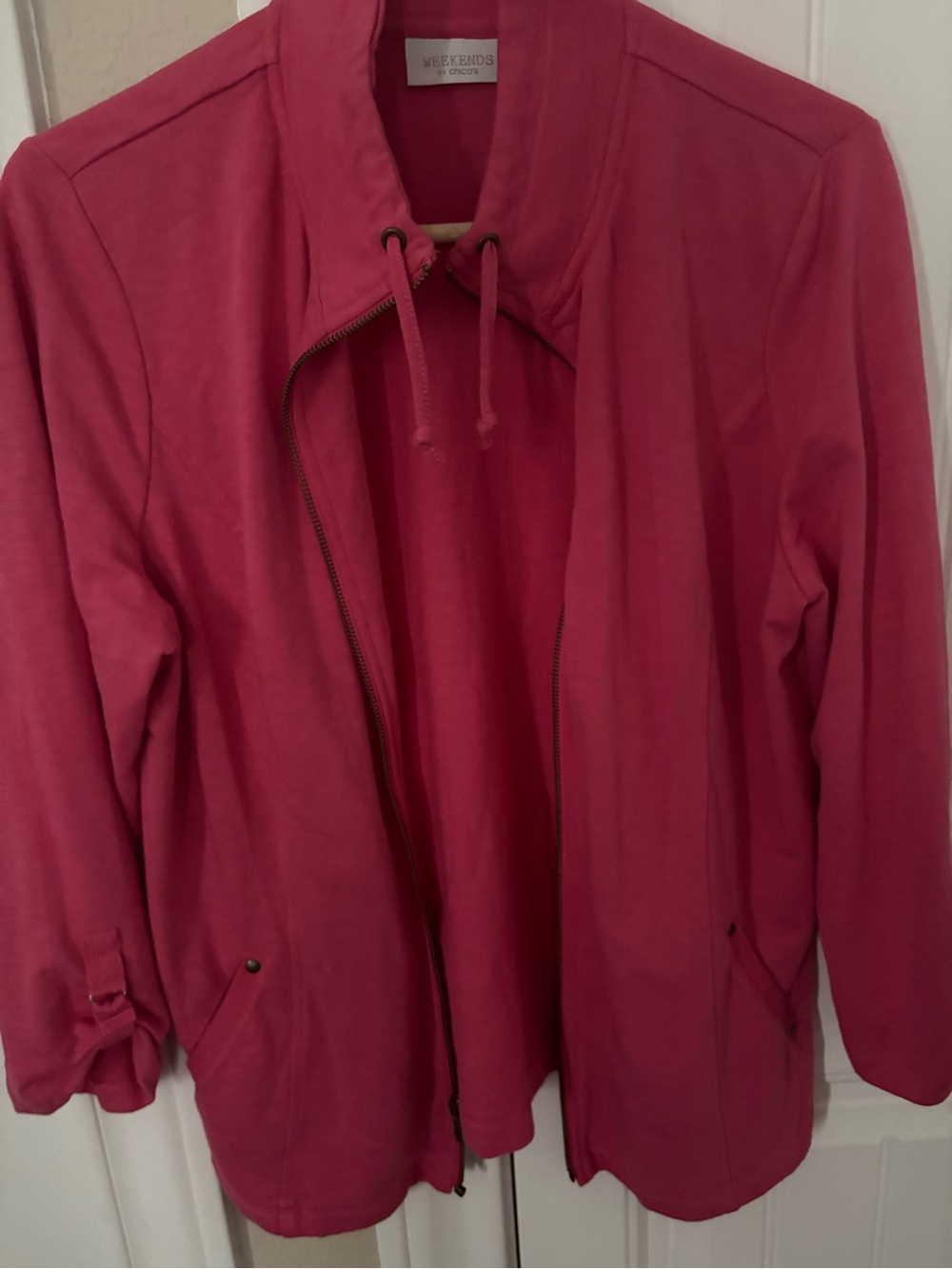 Chico's Rose Pink Utility Jacket with Drawstring Collar
